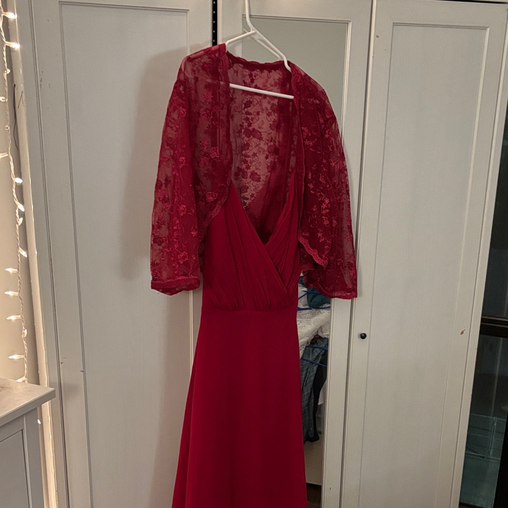 Chic Red Lace Maxi Dress